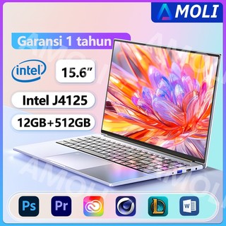 AMOLI Laptop baru asli 15,6‘’ Layar IPS HD intel J4125 RAM 12GB + SSD 512GB lengkap Instal WINDOWS 11 +Office secara gratis Menduku Murah dan portabel laptop