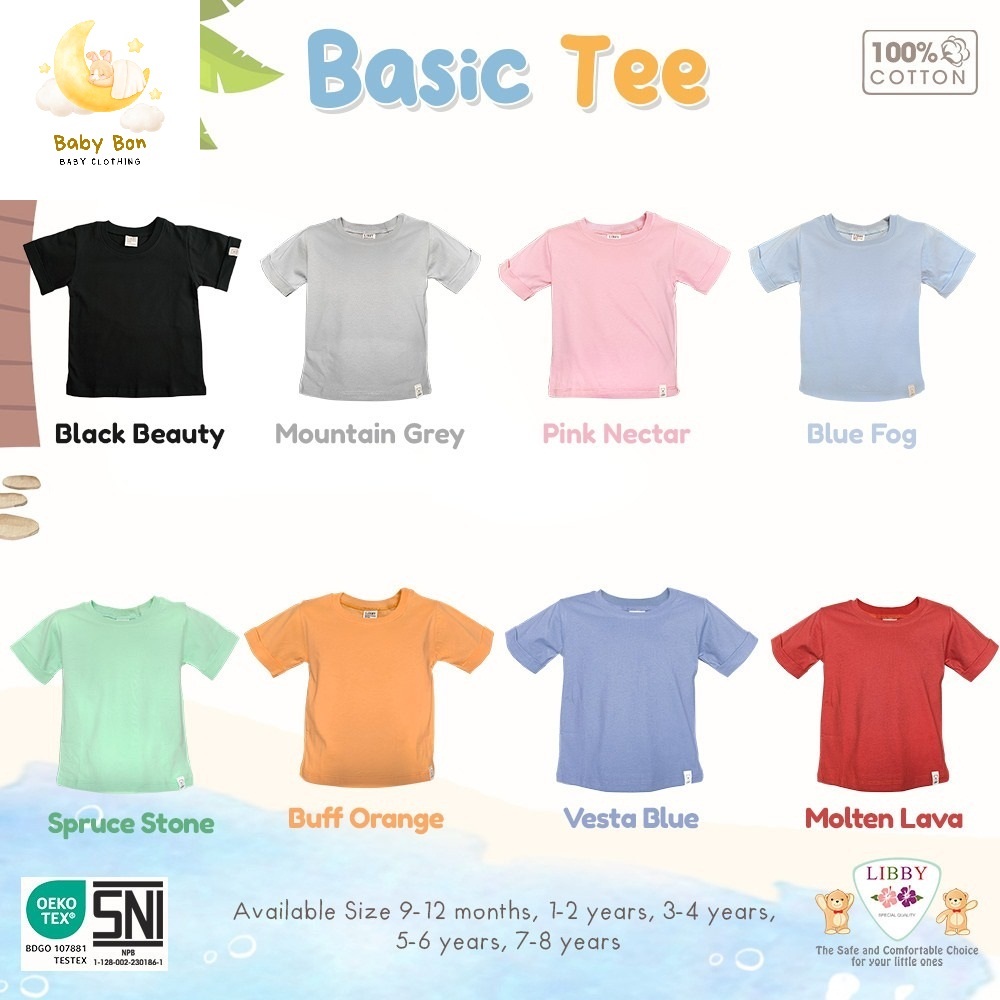 Katun Baby Bon - LIBBY Earth เสื้อยืด Tops ผ้าฝ้ายธรรมดาเด็ก Unisex 9 เดือน - 12 ปี Basic Tee Series