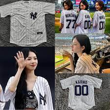 เสื้อเบสบอล aespa หมายเลข sablon kpop karina ฤดูหนาว ning ning เสื้อยืด Tops เสื้อลําลองกีฬา