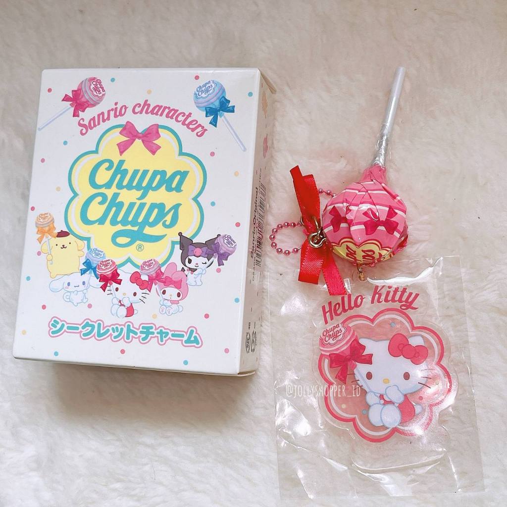 Gantungan ที ่ ได ้ รับอนุญาต JAPAN Chupa Chups x SANRIO ที ่ แขวนพวงกุญแจ Hello Kitty