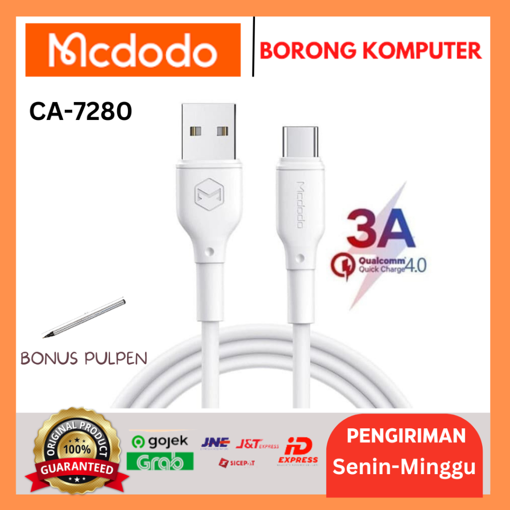 Mcdodo CA-7280 สายเคเบิลข้อมูล Type C 3A 1.2M QC4.0 QC3.0 ชาร์จเร็ว
