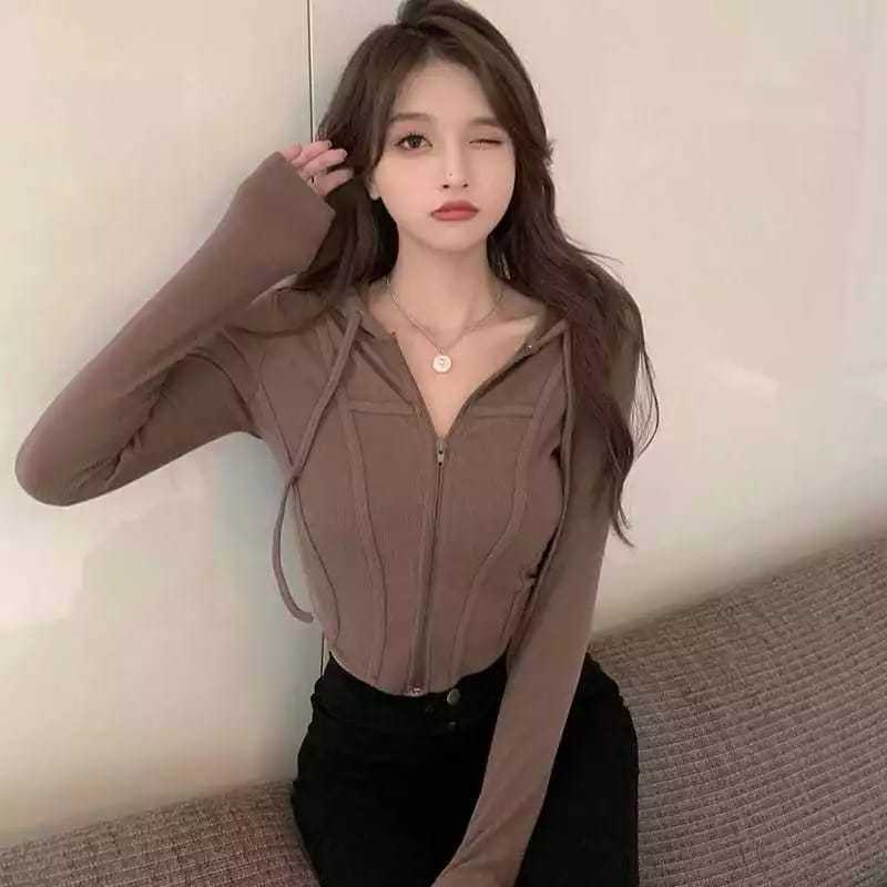 Hot product haerin knit เสื้อแจ็คเก็ตผู้หญิงซิป - เสื้อแจ็คเก็ตผู้หญิงผ้าถักระดับพรีเมียม / เสื้อท่อ