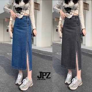 Rok jeans higwaist belah samping korean style rok A-line