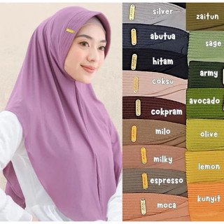 Hijab bergo hamidah label akrilik gold size L nutup dada jersey premium Cantik Lembut Dan Nyaman spandex super Pad Tebal Muslim
