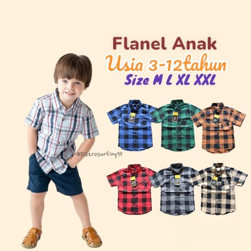 KEMEJA DECEMBER เสื้อเชิ้ตแขนสั้นลายสก๊อตสําหรับเด็กผู้ชายอายุ 3-12 ปี Rdm Flannel Shirt