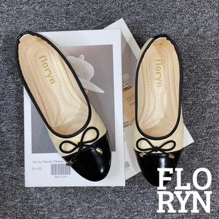FLORYN SHOES - Flatshoes NOVA CREAM HITAM Ballerina Premium Wanita Tali Pita Datar Twotone Kasual