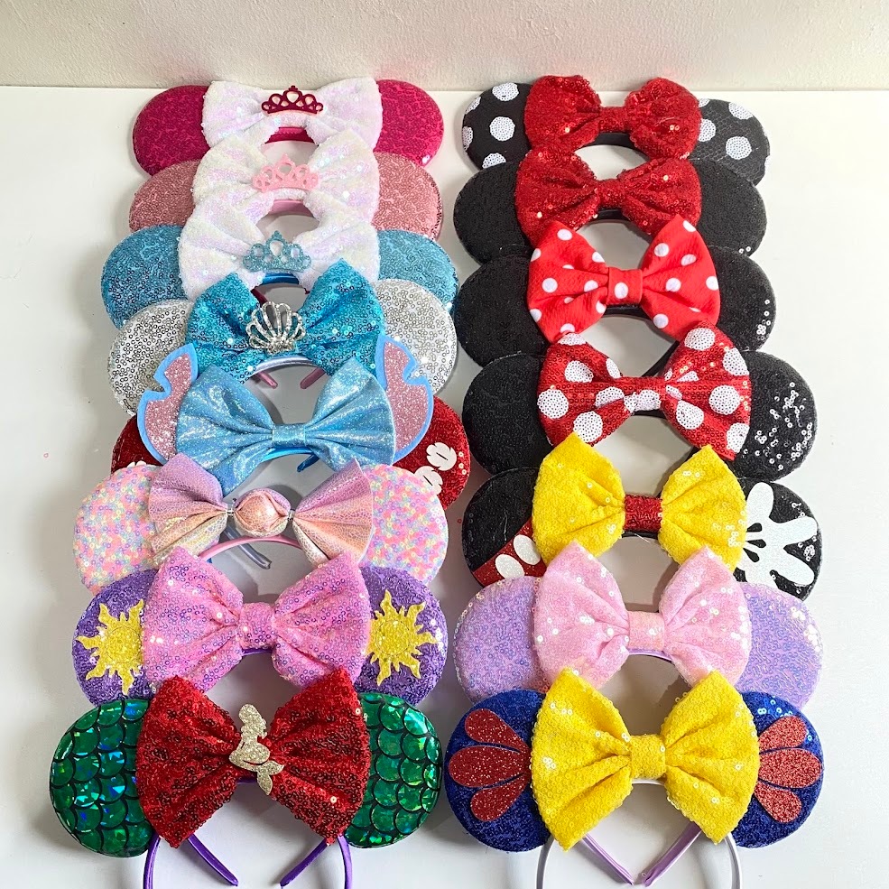 ที่คาดผม Bandana 30 หัวริบบิ้นรูปร่างการ์ตูนตุ๊กตาตัวอักษร Motif Minnie Princess Ariel Rapunzel คริส