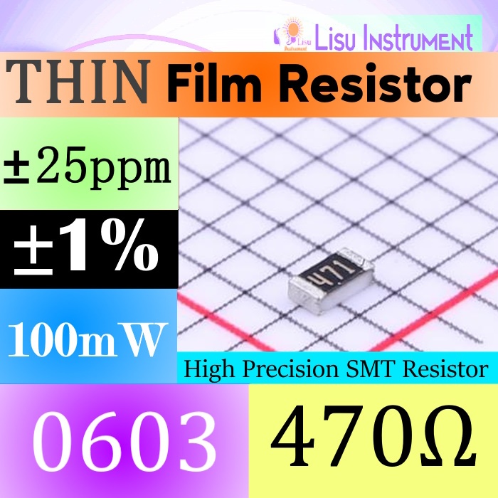 470Ω 0603 ±1% 100mW 75V ±25ppm/°C ตัวต้านทาน THIN ความแม่นยําสูง 470R 471 ARG03FTC4700 Viking Tech
