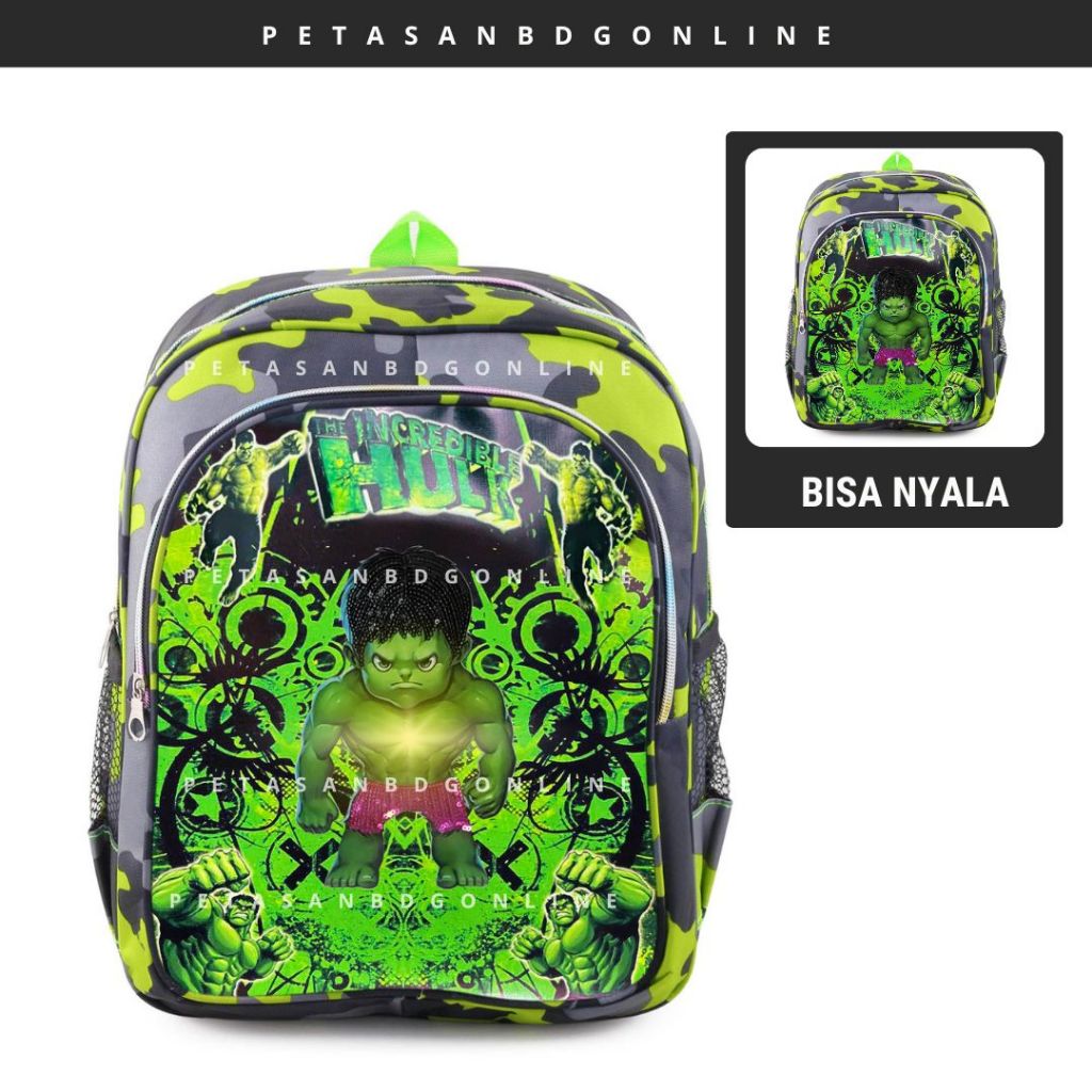 PTS - THE INCREDIBLE HULK Character Light Mens School Backpack - SOUND-UP BAG WITH TOYS - EXTRA - TH