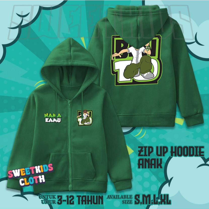 Ben 10 Kids Zipper Hoodie / Ben 10 เสื้อแจ็คเก็ตเด็กชื่อฟรี