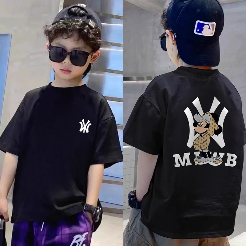 Mickey MLB Screen Printing Distro เสื้อยืดเด็กด้านหน้าและด้านหลัง/Distro เสื้อผ้าเด็ก/Boys Tops/ผ้าฝ