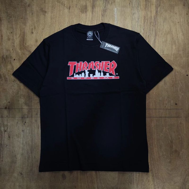Thrasher X SUPR3M3 PRINTED BLACK PREMIUM FULLTAG เสื้อยืด