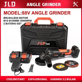 JLD 88V Cordless Brushless Angle Grinder 4inch Mesin Gerinda Cordless 10000rpm Battery Mesin Potong dengan Dua Pemoles Baterai Diamond Alat Pemotong Alat Listrik M10
