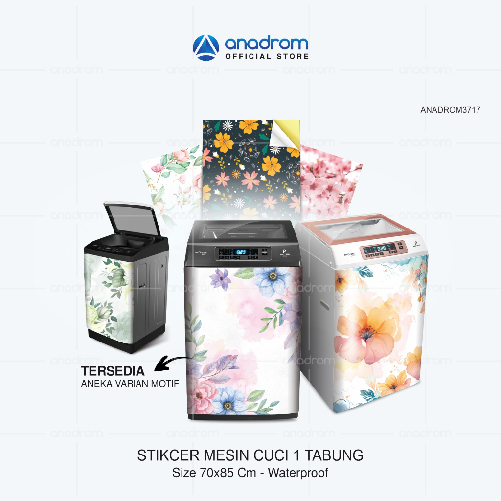 MESIN 1 Tub สติ๊กเกอร์เครื่องซักผ้า | Aesthetic สติ๊กเกอร์ติดเครื่องซักผ้าลายดอกไม้ | Anadrom 3717