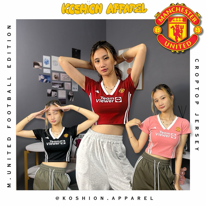 Football Edition Crop Jersey Vneck trip MU - Crop Body Fit From BKK, Crop Jersey ทําจากผ้าฝ้ายนุ่ม, Crop jersey, Crop jersey for girls