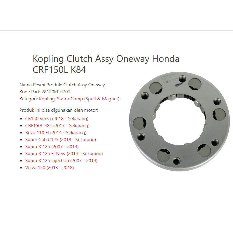 28120KPH701 คลัทช์ Assy Oneway Honda CRF150L K84