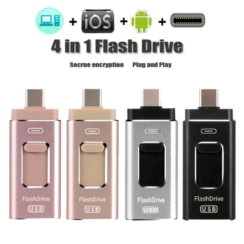 Hitam Flashdrive IOS, Micro SD, Type C, USB สีดํา