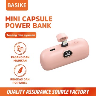 BASIKE Powerbank Fast charging portabel mini 5000 mAh Lucu & Kabel Data Type C Lightning Lanyard