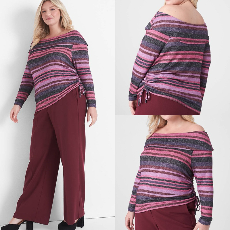 SABRINA ผู้หญิง BLOUSE แขนยาว COWLNECK ด้านข้าง DRAWSTRING NORMAL-BIG SIZE LD 110-168cm B158