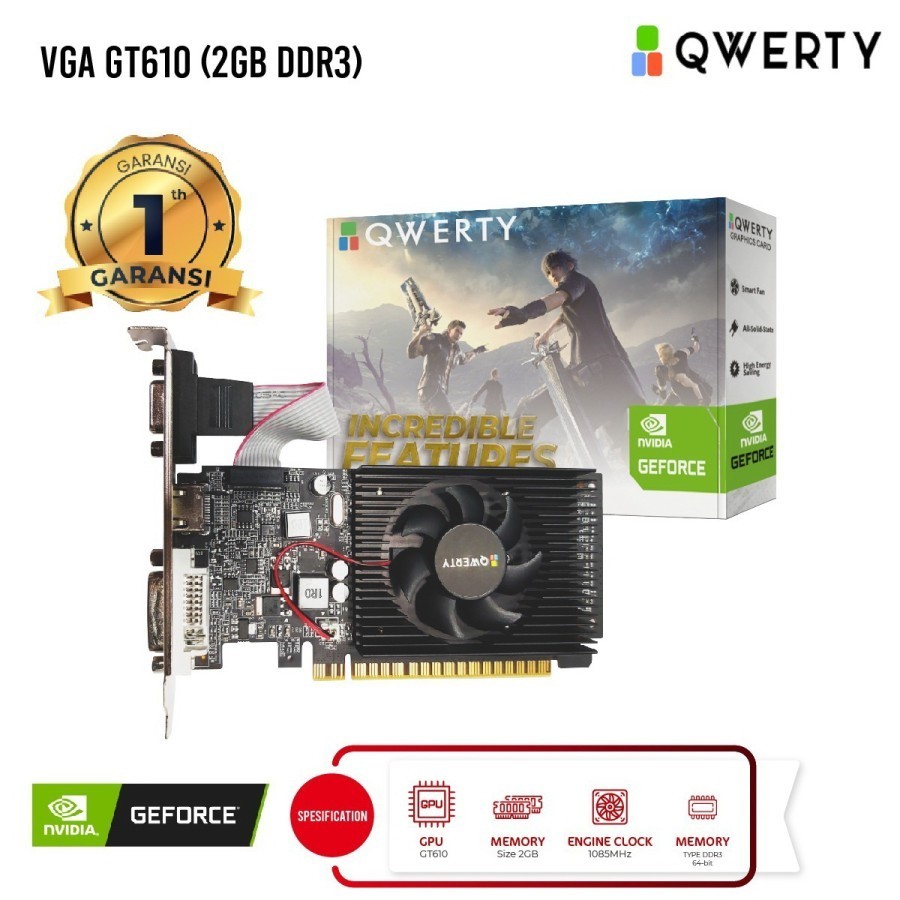 VGA QWERTY GeForce GT 610 GT610 2GB DDR3