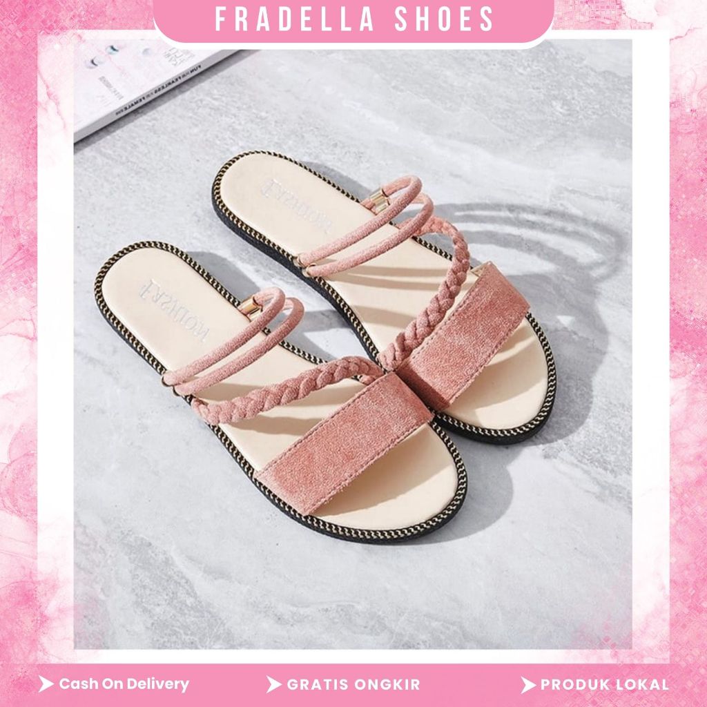 Fradella21 - Women& 39;s รองเท้าแตะส้นแบนสายถัก AD 09