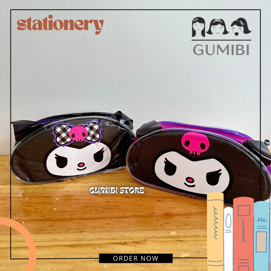 KUROMI JELLY PENCIL กล่องสีดํา KUROMI JELLY EAR PENCIL CASE น่ารัก CHILDRENS JELLY PENCIL CASE GUUMI