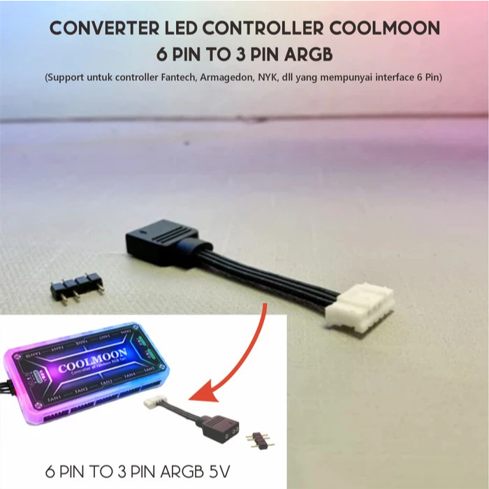 Converter FAN ARGB LED 3 Pin Jonsbo DeepCool ฯลฯ 6pin ARGB Controller Coolmoon Fantech Armagggggedon