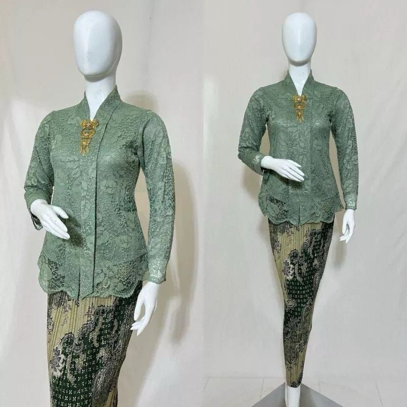 MERAH Floy Brocade แขนยาว Kebaya Set Ld 120 Jumbo XXXL Floy แขนยาว Kebaya Top Maroon Red Chili Kebay