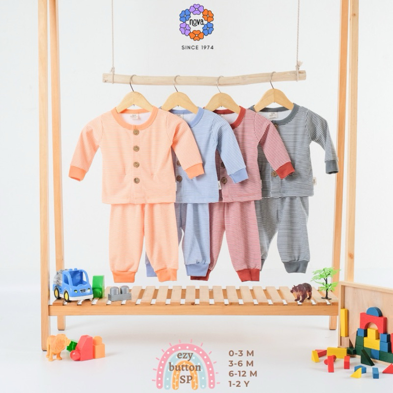 NOVA EZY BUTTON ชุดเสื้อและกางเกงขายาวเด็ก ไซส์ 0-3 3-6 6-12 เดือน / SNI