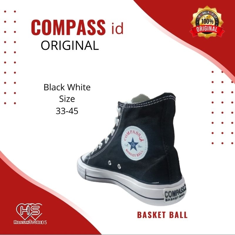 Compass id Original HI / OX Black White School Shoes สําหรับเด็กประถมและมัธยมต้น - Warrior (OB) Orig