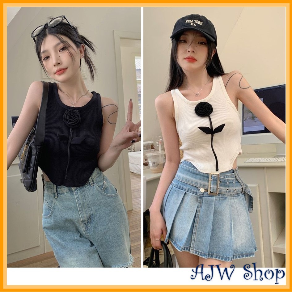 พรีเมี่ยม QAS ดอกไม้ถักลายนูนสําหรับผู้หญิง | เสื้อกล้ามเกาหลีพร้อมหลากหลายดอกไม้นูนลําลองระดับพรีเมียม | ครอปวินเทจดอกไม้ลายนูนลําลองระดับพรีเมียม