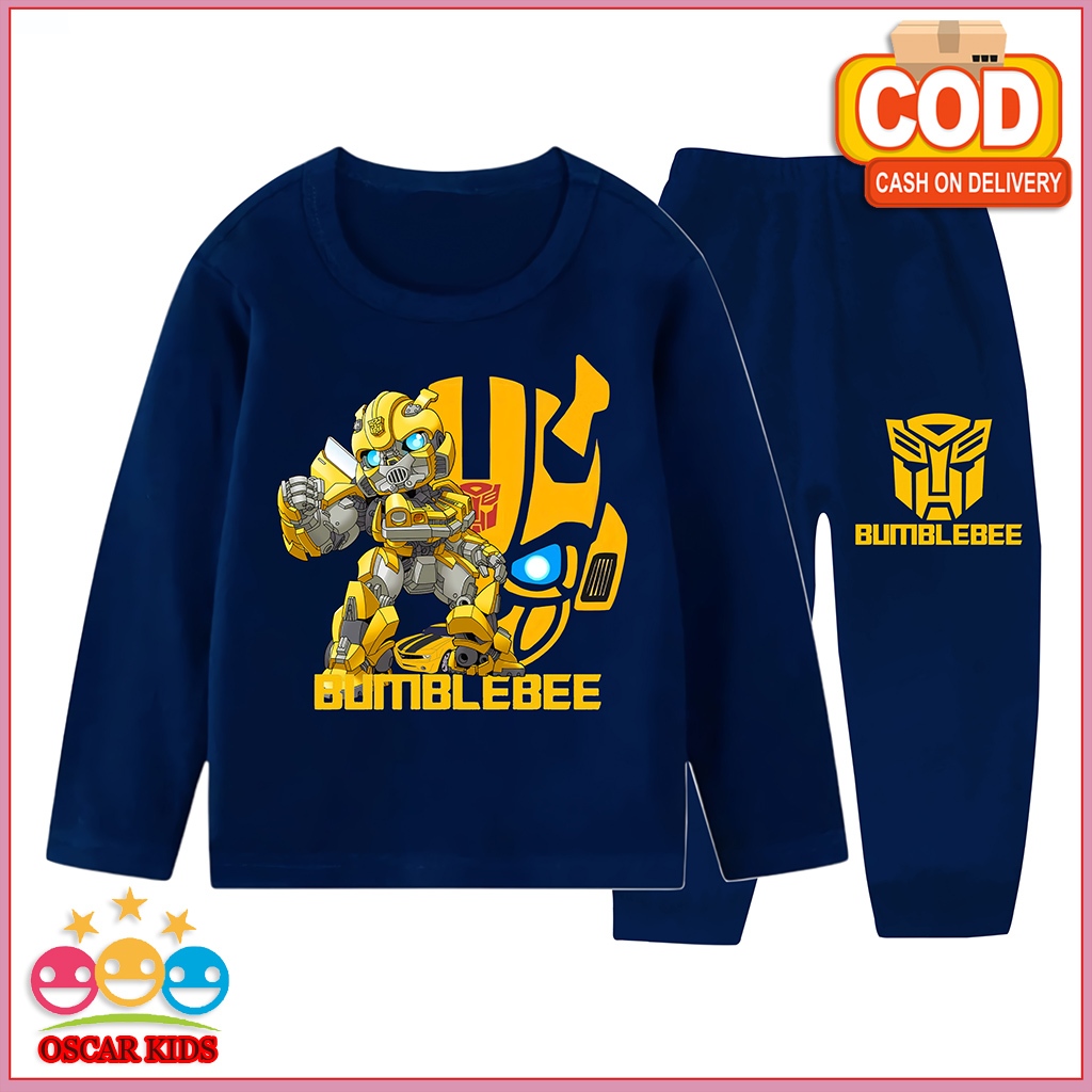 PAJAMAS SLEEPWEAR SET สําหรับ BOYS LONG SLEEVES 3 ปี - 10 ปี BUMBLEBEE ROBOT MOTIF