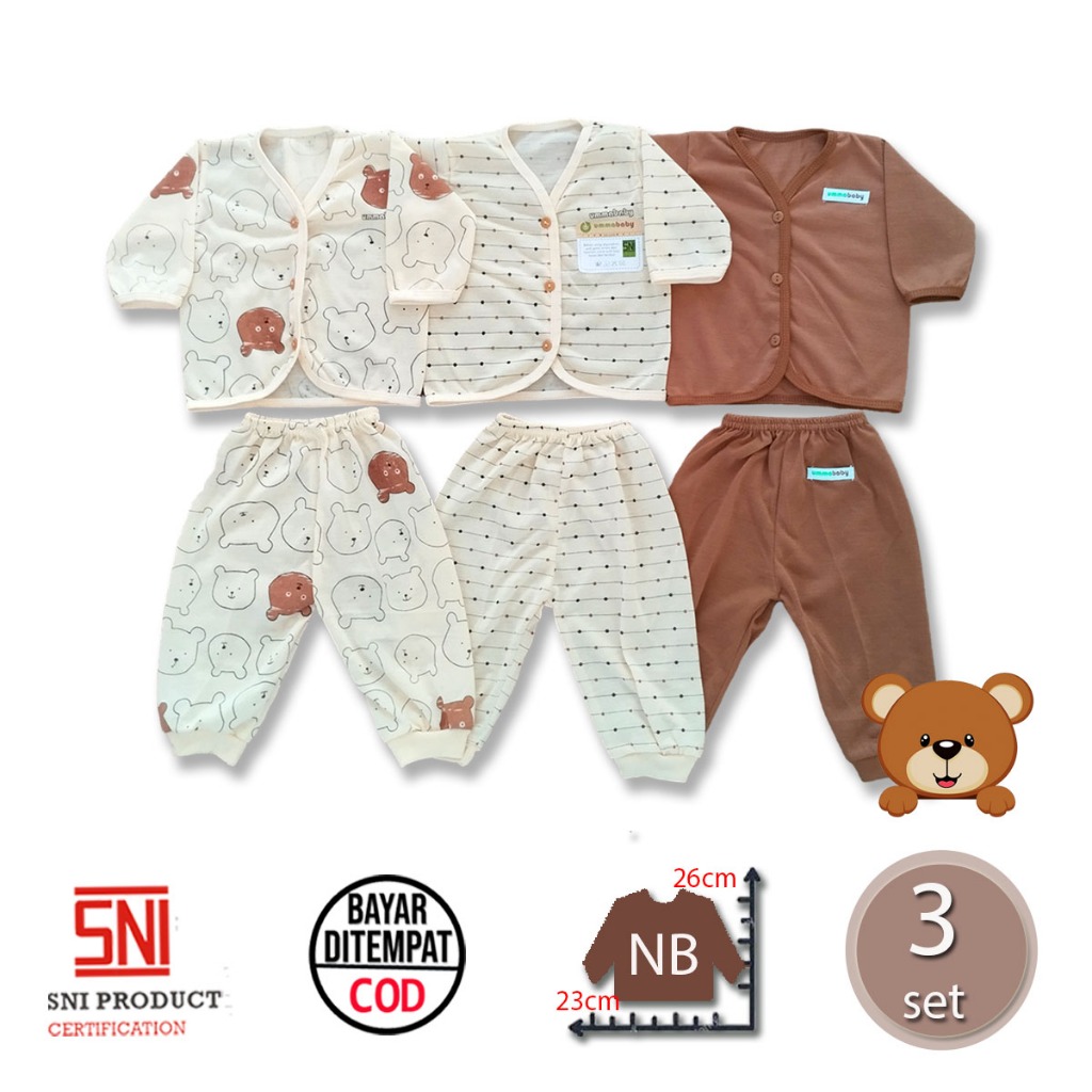 6 ชิ้น / 3 ชุดเสื้อผ้าเด็กทารกกางเกงทารกแรกเกิดทารกแรกเกิดอุปกรณ์น่ารักของขวัญท็อปส์ยาวสูทชายหญิงชาย0-6เดือนหมีสีน้ําตาลประหยัดชุดของขวั