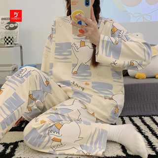 Yooyi Baju Tidur Wanita Set Dewasa Bahan Katun Adem Lengan Panjang Celana Panjang Piyama Setelan Perempuan Remaja Oversize Pakaian Tidur New Motif Kartun Lucu Baru 008