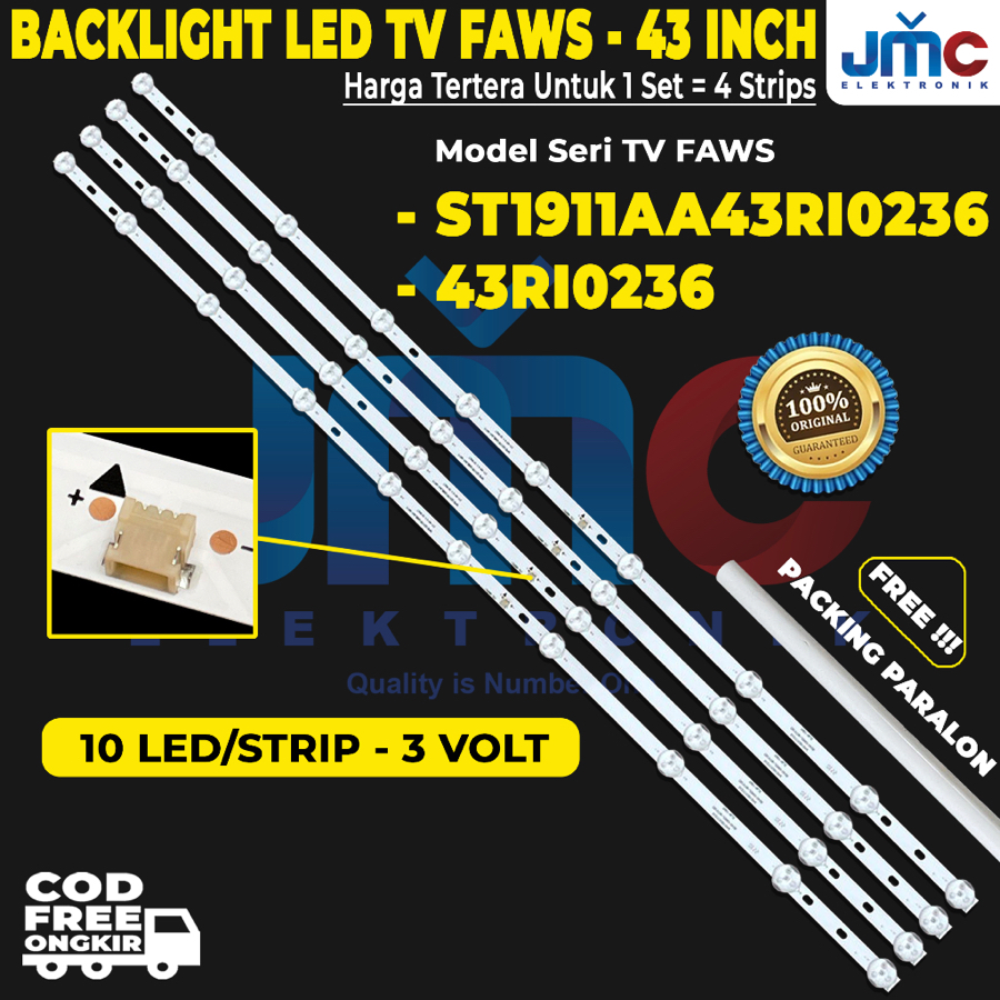 FAWS 43 นิ้ว LED TV BACKLIGHT ST1911AA43RI0236 43RI0236 4 แถบ 10K 3V
