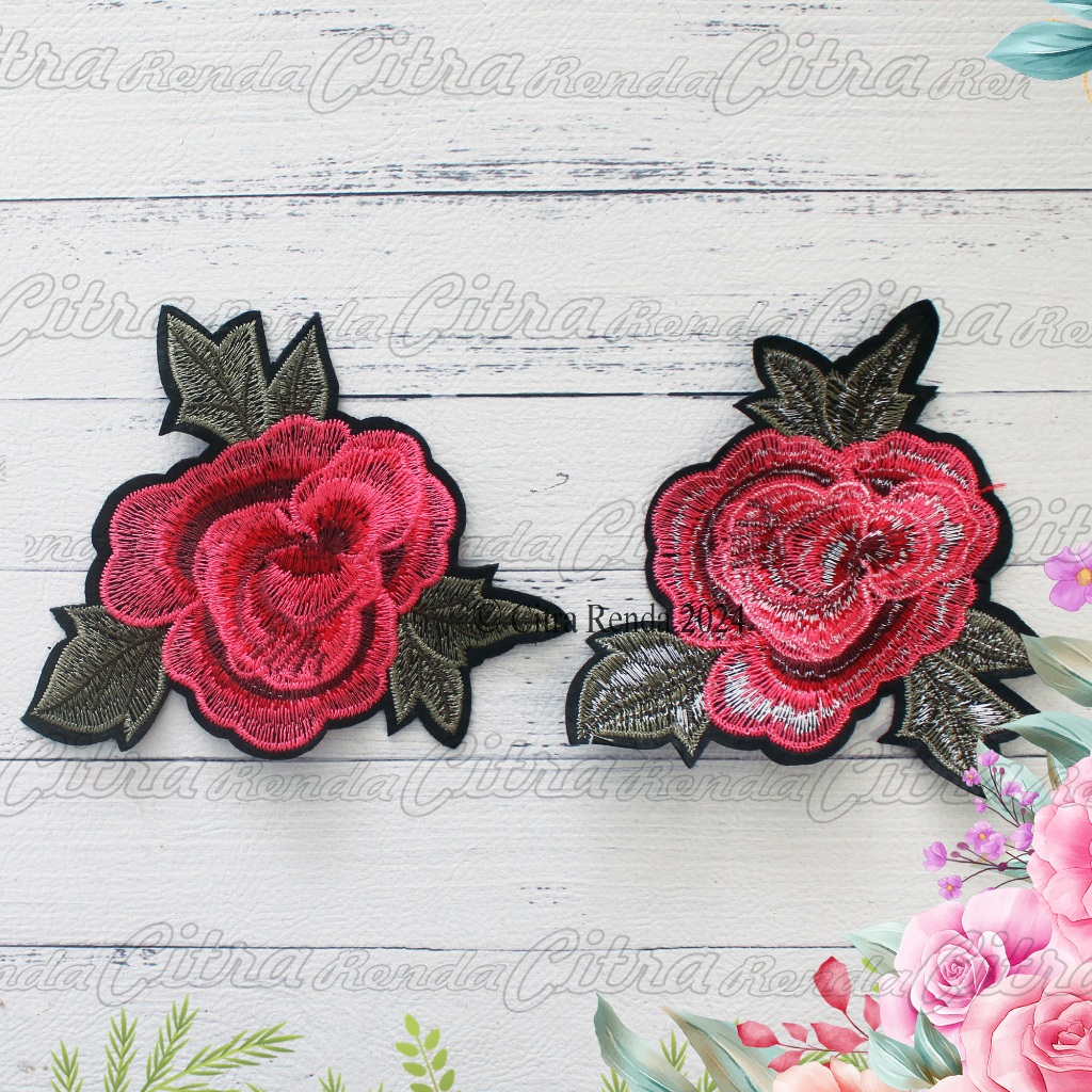 MAWAR (Per Pcs) AP761 Rose เย็บปักถักร้อย Patch / เสื้อผ้า Emblem / Rose Motif ปัก Patch