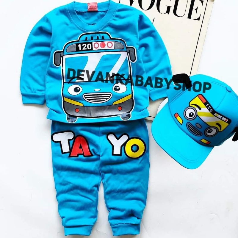 เสื้อผ้าเด็ก TAYO เสื้อแขนยาว BOYS CARTOON BUS MOTIF สามารถสวมหมวกสําหรับอายุ 1-10 ปี
