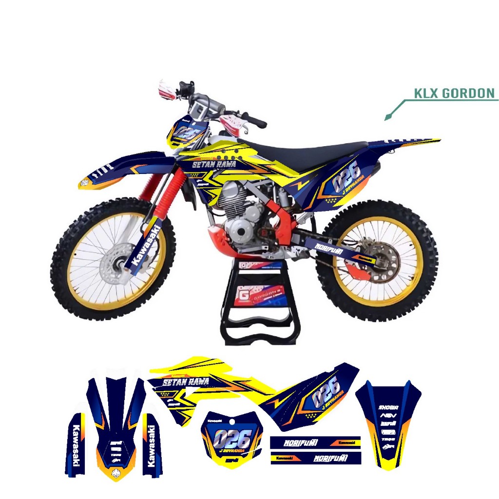 สติกเกอร์รูปลอก KlX 150 Gordon Supermoto Decal สติกเกอร์ Striping Klx Gordon Full Body สีดํารายการสี