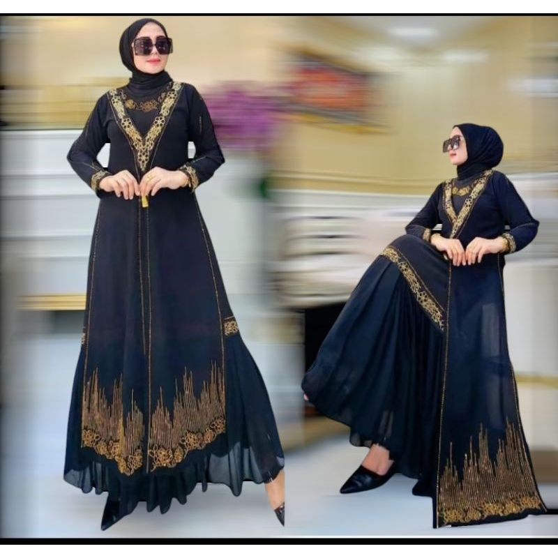 Gamis Abaya ตุรกีพรีเมี่ยม Tasbih V-crested Exclusive Mute สวยหรูหราผู้ใหญ่สี Syari