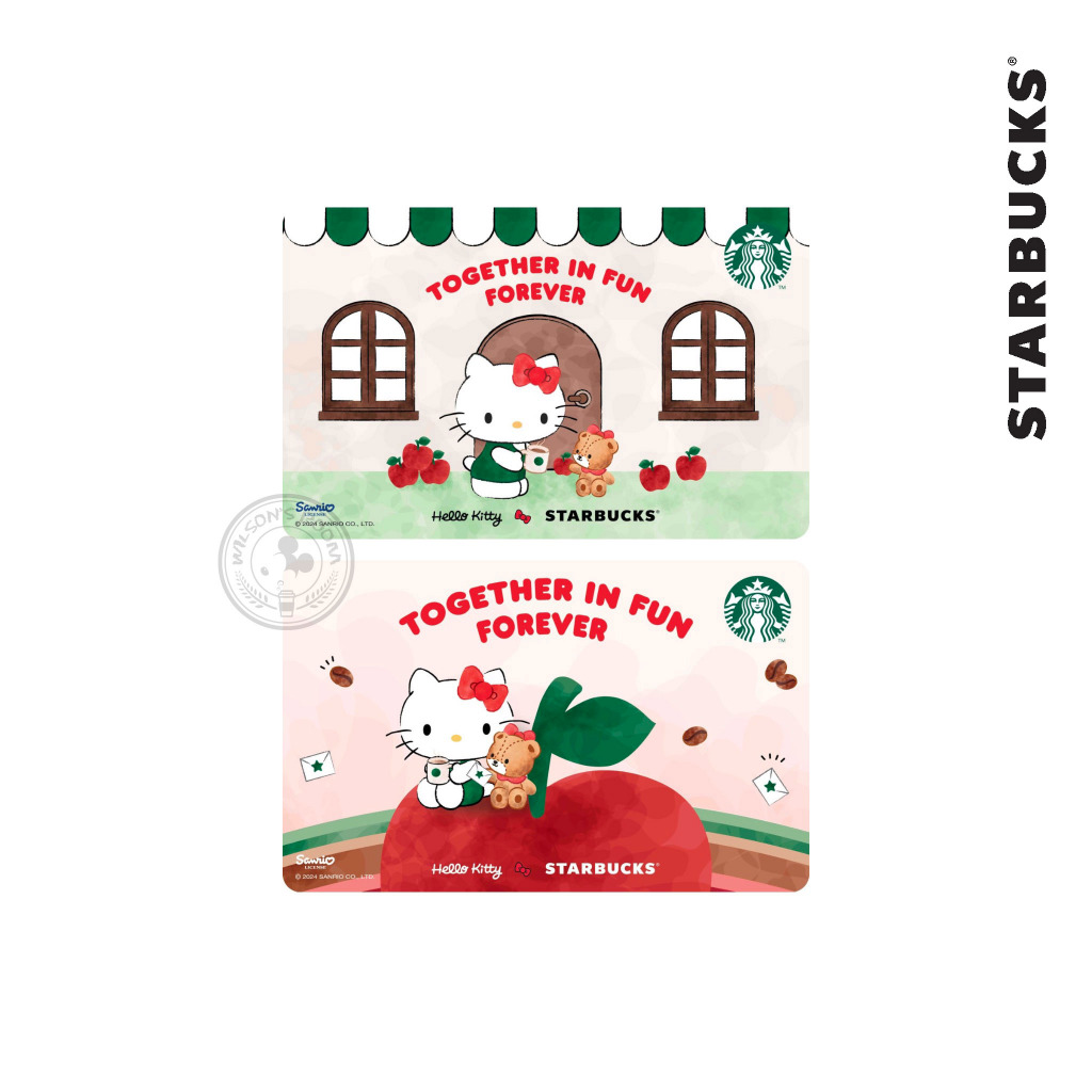 [1 ชุด 2 ใบ] การ์ดสตาร์บัคส์ อินโดนีเซีย Hello Kitty A House + Apple ขนาดใหญ่ร่วมกันใน Fun Tiny Fore