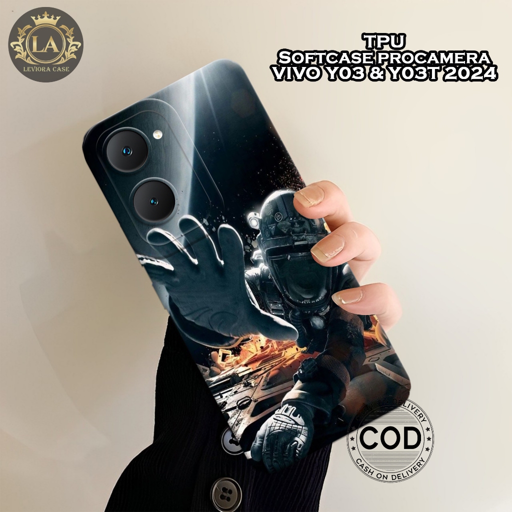 เคส HP ล่าสุด VIVO Y03 / Y03T 2024 - เคส Leviora - เคสแฟชั่นนักบินอวกาศ - เคส VIVO Y03 / Y03T Softca