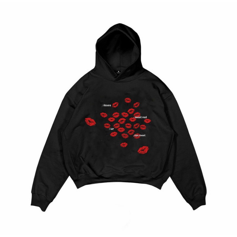 Satisifying Hoodie Boxy 330GSM Kiss You Black