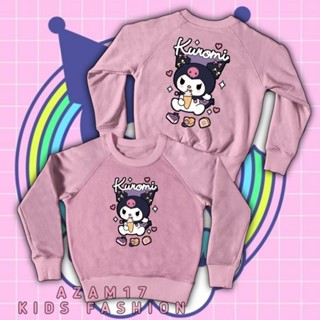 เสื้อกันหนาว คอกลม มีฮู้ด ลายตัวละคร Kuromi Sanrio น่ารัก สําหรับเด็กผู้ชาย และเด็กผู้หญิง