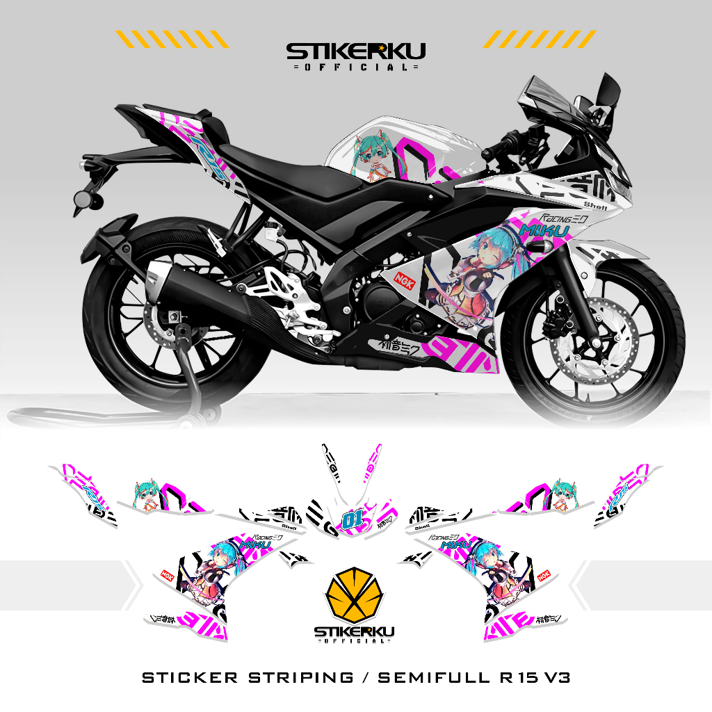 สติ๊กเกอร์ STRIPING / YAMAHA R15V3 / SEMIFULL / STOCK / DECANS / R15 / V3 // สติ๊กเกอร์ / MIKU / 30