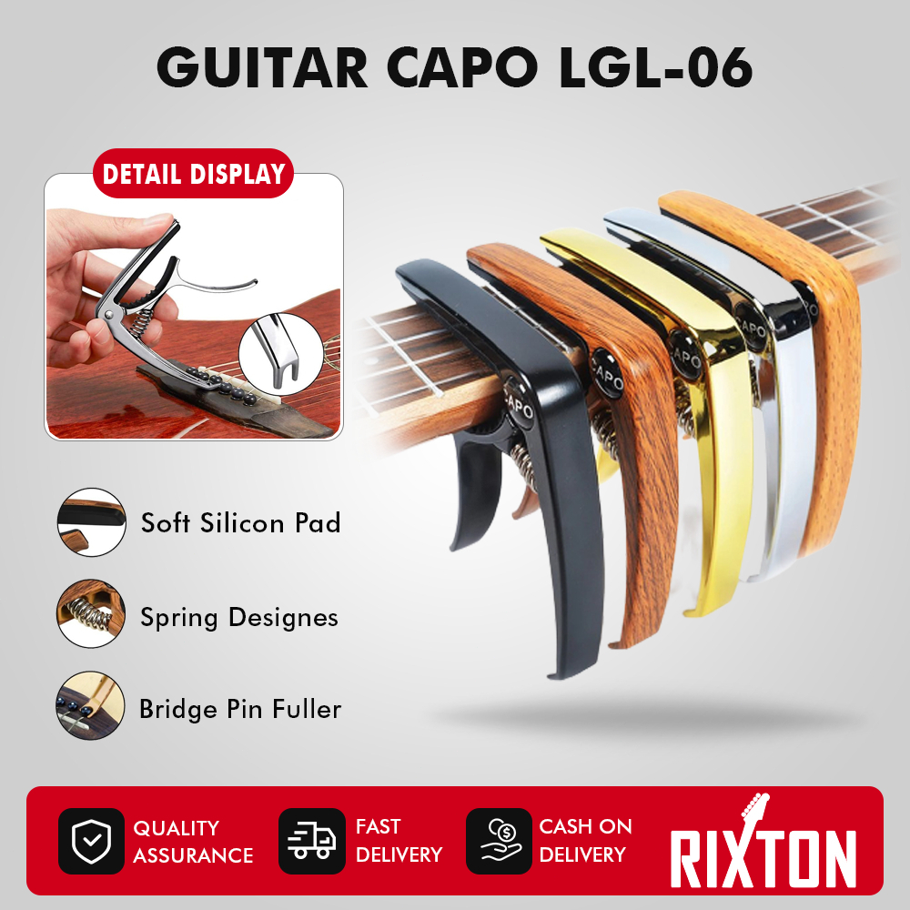 Rixton กีตาร์ Capo LGL-06 Clamp อลูมิเนียมโลหะลายไม้ Quick Change Key Acoustic Capo
