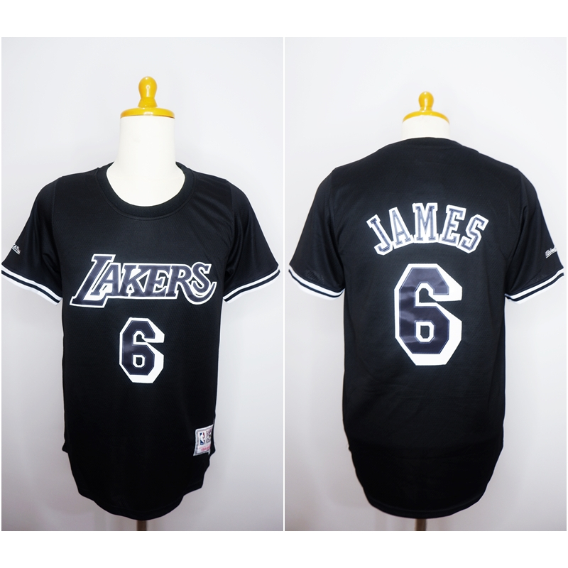 BASKETBALL JERSEY SLEEVE JERSEY LAKERS 6 LEBRON JAMES สีดําสีขาว MITCHELL&NESS