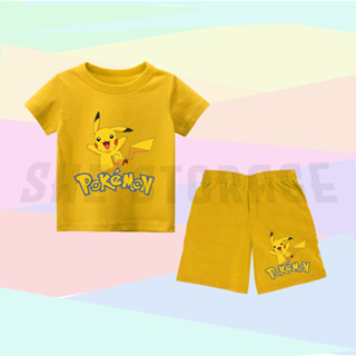 เสื้อยืด และกางเกงขาสั้น พิมพ์ลายโปเกม่อน PIKACHU สําหรับเด็ก