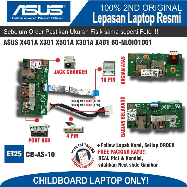 ET25 CB-AS-10 Childboard ASUS X401A X301 X501A X301A X401 60-NLIO1001