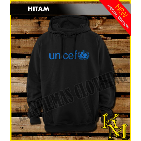 Hitam เสื้อสเวตเตอร์มีฮู้ด UNICEF ใหม่ สีดํา