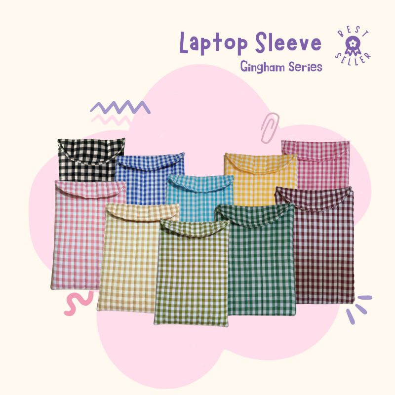 Slevees Gingham Laptop โดย Wearing Basita (กระเป๋าแล็ปท็อป / เคส Ipad / Puffy Muffy)